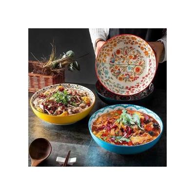 China 10 inch creative large capacity hot selling bowl soup style ceramic Bohemian hotel restaurant bowl porcelain household bowl for sale