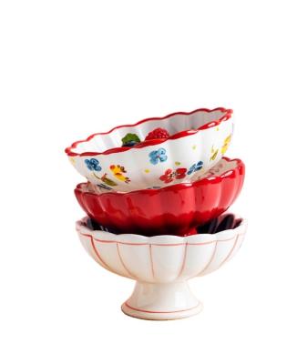 China 5 Inch Ceramic Dessert Bowl Series Japanese Style Feet Idyllic Suit For Ice Cream Fruit Snack Hand Painted Floral Design for sale