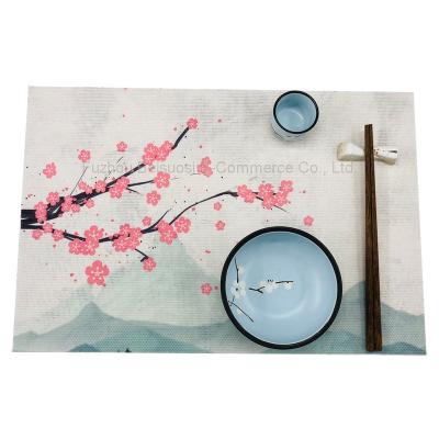 China Durable Non-slip Washable Table Mats Woven Vinyl Placemats PVC Painting Chinese Style Place Mat Heat Resistant Viable Stain for sale