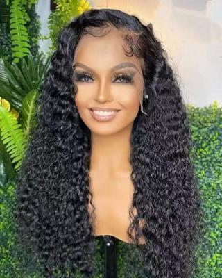 China Hot Sale European Black Synthetic High Temperature Natural Black Deep Wave Lace Front Wig Water Wave Wig Curly Wig for sale