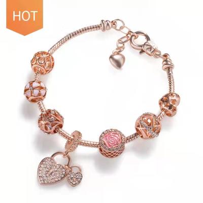 China Trendy Fashion Women Jewelry Rose Gold Plated Heart Pendant Bracelets Charm Bracelets for sale