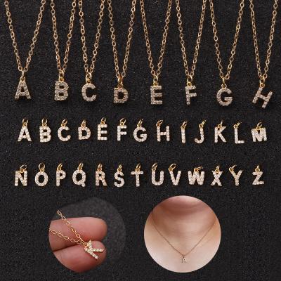 China Fashion Personalized Shiny CZ Cubic Alphabet Letter Word 26 Initial Charm Zircon Pendant Chain Necklace For Women for sale