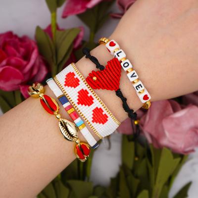 China Red BOHEMIA Heart Moral Bohemian LOVE Braided Natural Shell Tila Seed Bead Armband Bracelet Miyuki for sale