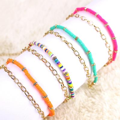 China New FASHIONABLE Hot Selling Rainbow Vinyl Record Beads Handmade Polymer Clay Bracelet Colorful Fashion Bangle for sale