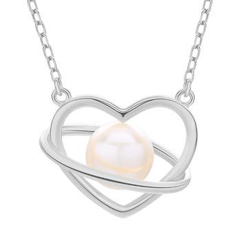 China 2022 FASHIONABLE Statement Planet 925 Sterling Silver Natural Freshwater Pearl Heart Necklace For Women for sale