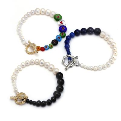 China New Trendy style freshwater lapis lazuli dyed quartz Chakra bracelet fashionable onyx stone natural stone bead bracelet for sale