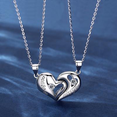 China Environmently Friendly Romantic 925 Sterling Silver Connected Zircon Heart Couple Magnetic Pendant Necklace For Couples Valentine Day Gift Fine Jewelry for sale