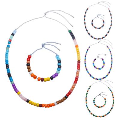 China Environmental Friendly High Quality Fashion Natural Stone Beads Jewelry Set Forte Colorful Pearl Necklace Bracelet Set for sale