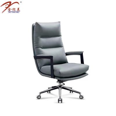 China (Size) High Quality Adjustable Boss Chair Executive Office Gray Revolving Chair Leather Office Chair for sale