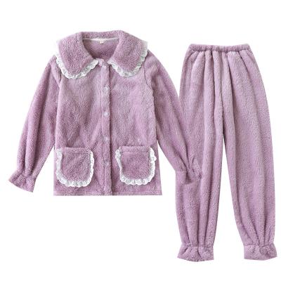 China Cute Pajamas Women's Cute Collar Women's Solid Color Long Sleeve Pants Homewear Nightgowns for sale