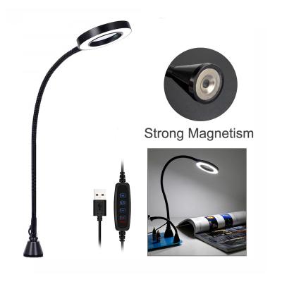 China Style Magnifier USB 3X LED Magnifier Standing Magnetic Flexible Arm Illuminated Desk Lamp For Reading Welding Workbench for sale