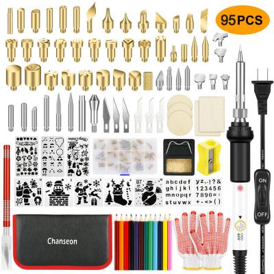 China Home Use 95PCS Wood Burning Kit Pyrography Pen For Embossing Carving Soldering Soldering Tips Woodburning Tool Adjustable Temperature for sale