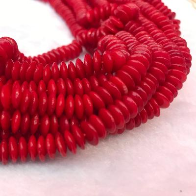 China PANGEM Stone 5A Sea 4*8mm Roundel Disc Bamboo Red Coral Beads For Jewelry Coral Making for sale