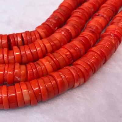 China Spacer Beads PANGEM 5A Sea Bamboo 8-10mm Disc Spacer Irregular Red Coral Round Beads For Jewelry Coral Making for sale