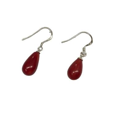 China PANGEM FASHION Real Sea Red Bamboo Earrings/Gold Coral Tear Drop Sterling Silver With Solid 925 Sterling Silver Earring Hook for sale