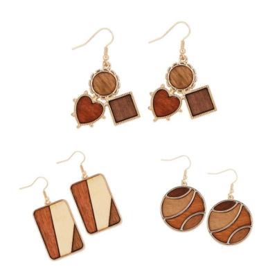 China FRIENDLY Handmade Wooden African Jewelry Wooden Earring Jewelry Bulk Colored ECHO Style Geometry Style Wooden Earrings for sale