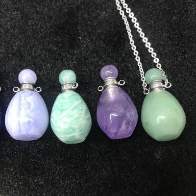 China Perfume Bottle and Necklace PANGEM Pendant Amethyst / Amazonite / Antique Perfume Bottle Vase Pendant Charm Green GENUINE Quartz / Lazulite Gemstone for Necklaces for sale