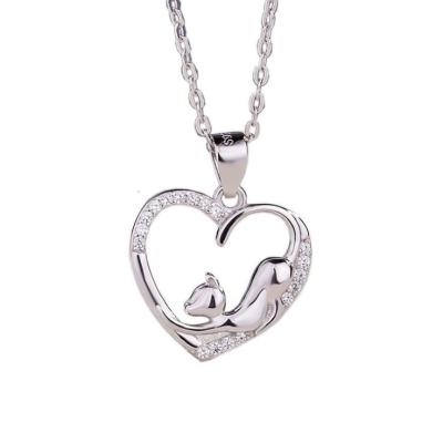 China PANGEM 925 Sterling Silver Heart Shape Kitten Environmentally Friendly CHARM PENDANT FOR 925 SILVER NECKLACE AND PET JEWELRY MAKING DIY RHODIUM for sale