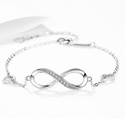 China Vintage PANGEM Sterling Silver Jewelry 925 Silver Bracelet Rhodium Plated Charm Connector Bracelet Infinity Chain With Extender for sale