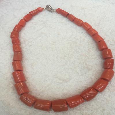 China FASHIONABLE sea/orange red irregular shape genuine bamboo gemstone PANGEM coral necklace with solid sterling silver clasp for sale