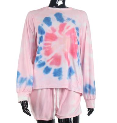 China New Street Style Cool Girl Anti-Wrinkle Tie-Dye Casual Wear Oversized Loose Causal Crewneck Two-Piece Set Sweatshirt For Women for sale