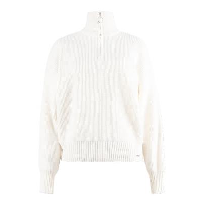 China Anti-wrinkle OEM factory casual ivory computer knitted 12 gg custom drop shoulder turtle neck women sweaters for sale