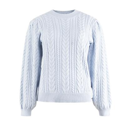 China Custom Made Fall 16GG o Casual Regular Neck Anti-wrinkle OEM Spring Jacquard Light Blue Twisted Sweater for sale