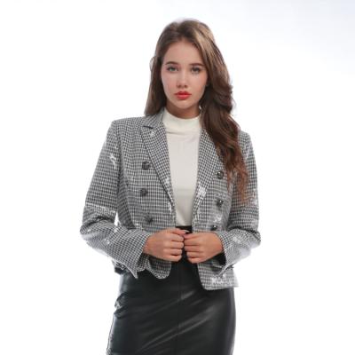 China anti-wrinkle oem factory custom casual sequin plaid knit office vintage women elegant blazer double breasted for sale