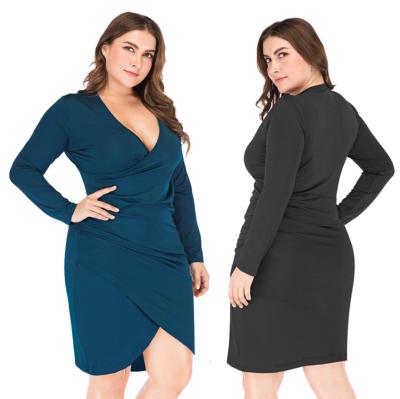 China New style XL-5XL spring anti-static millimeter women's sexy v-neck long-sleeved Midi slim lady plus size dress for sale