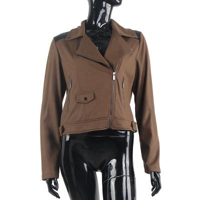 China Plus Size 2020 Hot Sale Brown Faux Fur Patchwork Zipper Front Pocket Motorcycle Jacket For Women for sale