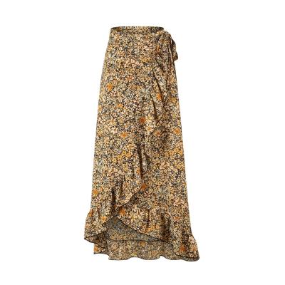 China Floral Printing Plus Size 2020 Ladies Fashion Ruffle Casual Ladies Skirt for sale