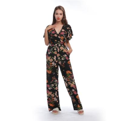 China Wholesale High Quality Floral Short Sleeve Chiffon Petal Waistband Women Ladies One Piece Overalls QUICK DRY for sale