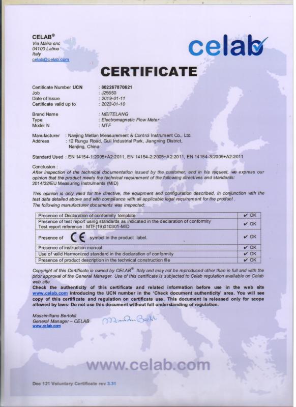 CE certificate - Nanjing Metlan Measurement & Control Instrument Co., Ltd