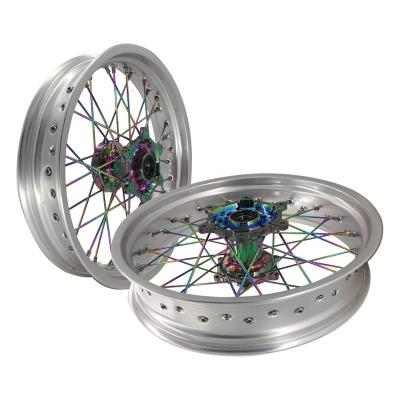 China 7116 T6/7075 T6 Rainbow Hub Spoked Supermoto Stainless Steel Aluminum Wheels 3.5*17 5.0*17 for sale