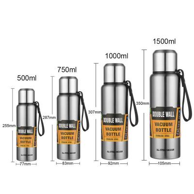 China 500/750/1000/1500ml Large Capacity 500/750/1000/1500ml Stainless Steel PORTABLE Vacuum Water Flask Outdoor Wholesale Thermos Bottle for sale