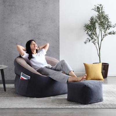 China New Design Removable Cover Cool Dark Blue And Tan High Quality Funny Velvet Butterfly Bean Bag Chair Super Comfortable Armchair With Wire Stool for sale