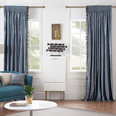 China High Quality Luxury European Style Light Blue Blackout Grommet Fabric Blackout Kitchen Velvet Curtains for sale