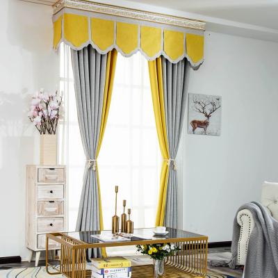 China European Luxury Flame Retardant Pleated Geometric Yellow Gray Blackout Window Silk Pleated Curtains For Hotels for sale