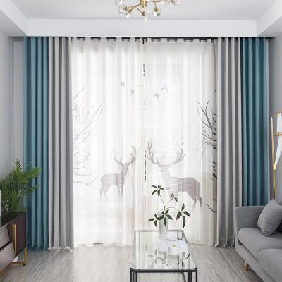 China Blue And Gray Blackout Embroidery Luxury European Elegant Linen Window Curtains For Hotels for sale