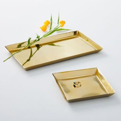 China Minimalist Custom Home Decorative Brass Ornaments Coffee Jewelry Gold Hardware Trays Vanity Brass Metal Tray for sale