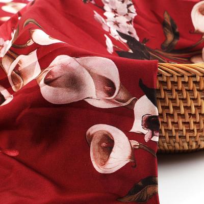 China Wholesale Shrink-Resistant Elegant Printed Red Poly Shrink Resistant Nylon Fabric For Blouse Shirts for sale