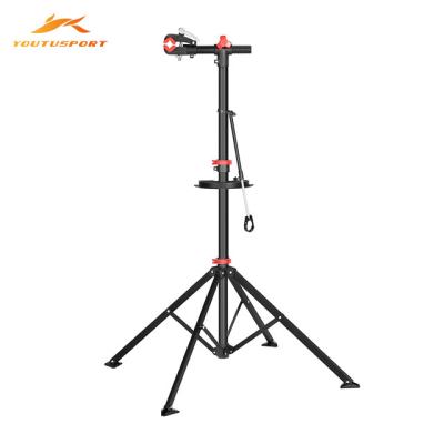 China Customization Bike Repair Steel Stand With 4 Legs Design Durable Foldable Bicycle Stand With Magnet Tool Tray Adjustable Height 108-188cm for sale