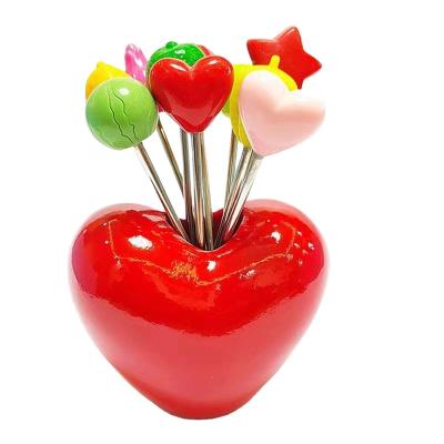 China Viable repeated use of children's creative stainless steel fruit forks with heart-shaped base for sale