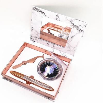 China 1/3 pair long natural mink lashes magnetic eyelashes with eyeliner glue pen and tweezers in marble box with mirror for sale