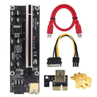 China Newest ABS gold plating 3 dual 6pin interfaces 009S riser pcie x1 6pin to PC x16 parts riser adapter card 009S pcie riser with led for sale