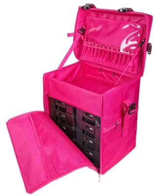 China Fashoion Makeup Artist Rolling Trolley Cosmetic Soft Case With Mesh Bags Free Set , Summer Orchid for sale