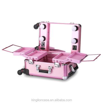 China Large Capacity Professional New Design Cosmetic Case With Lights Mirror Bag Large Capacity Beauty Case for sale