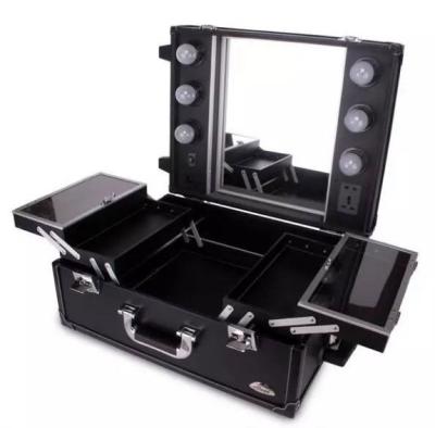 China Professional Fashoion Aluminum Beauty Make Up Case With Light Mirror Wheel Case for sale