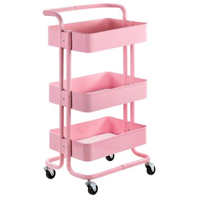 China Modern and simple custom color 3 tier multi-functional storage utility rolling cart with handle household storage moving rack for sale