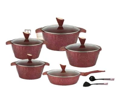 China Viable Wholesale Stock Alu Cookware Ldenbo 15 Pcs Sun Color Box Set Big Sizes Sets Cookware Set for sale